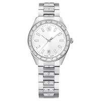 Matrix date watch, Swiss Made, Metal bracelet, Silver Tone, Stainless steel