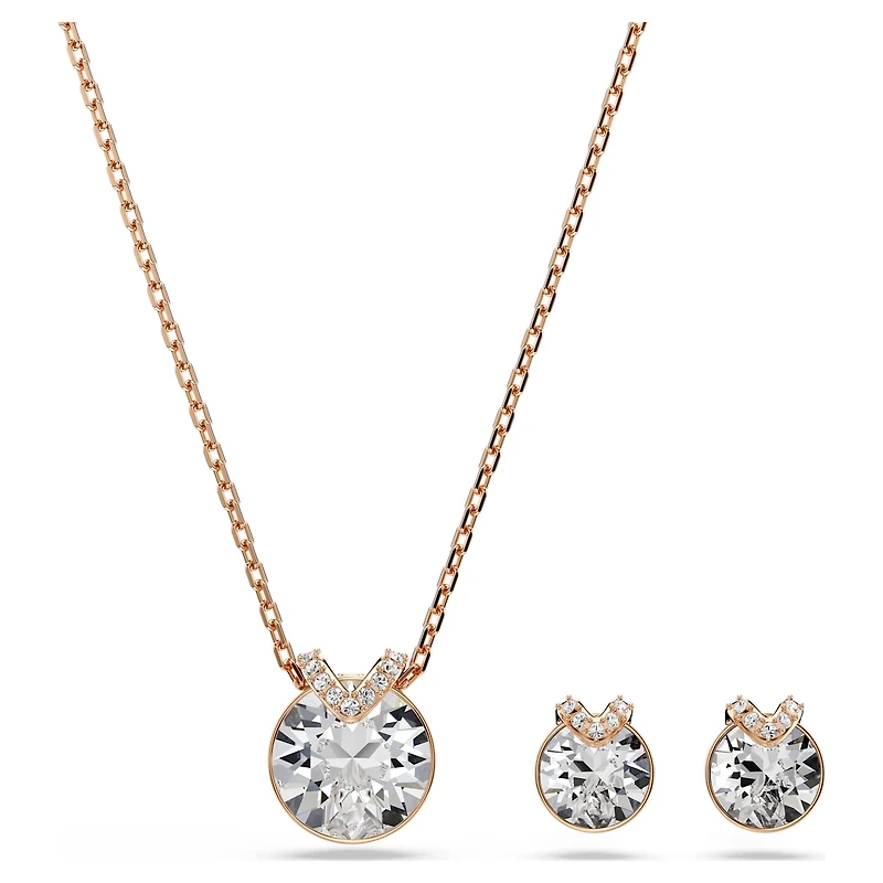 Bella V set, Round cut, White, 18K rose gold finish