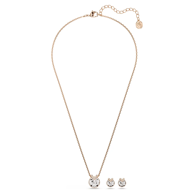 Bella V set, Round cut, White, 18K rose gold finish