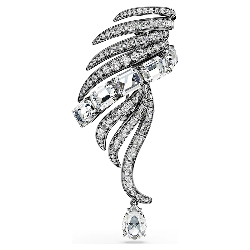 The Vienna Collection brooch, Feather, White, Ruthenium plated by SWAROVSKI