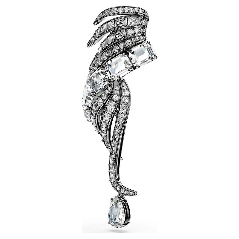 The Vienna Collection brooch, Feather, White, Ruthenium plated by SWAROVSKI