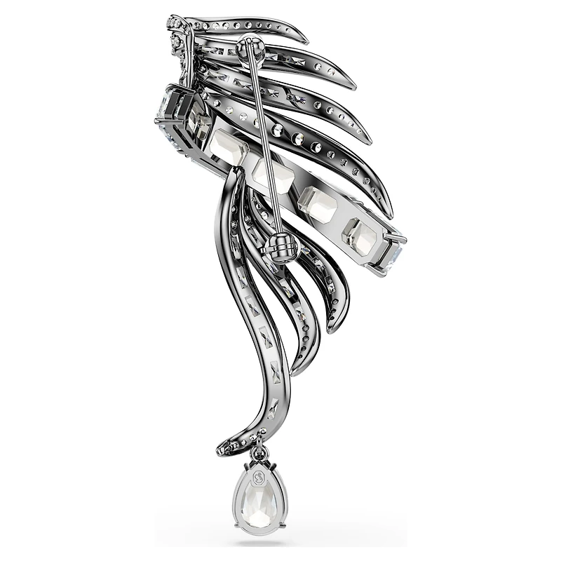 The Vienna Collection brooch, Feather, White, Ruthenium plated by SWAROVSKI