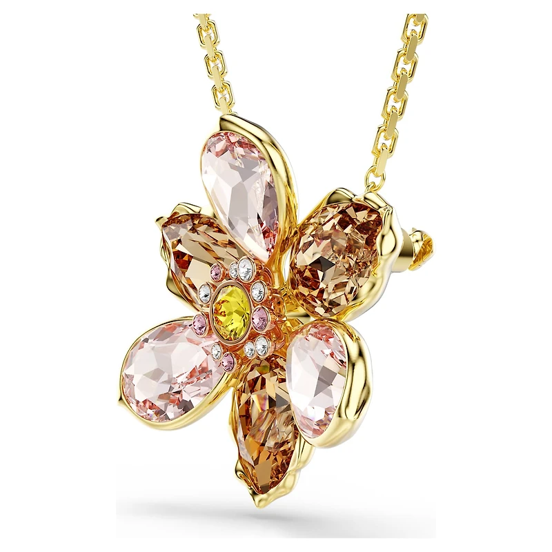 Idyllia pendant and brooch, Mixed cuts, Flower, Multicoloured, 18K gold finish