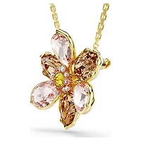 Idyllia pendant and brooch, Mixed cuts, Flower, Multicoloured, 18K gold finish