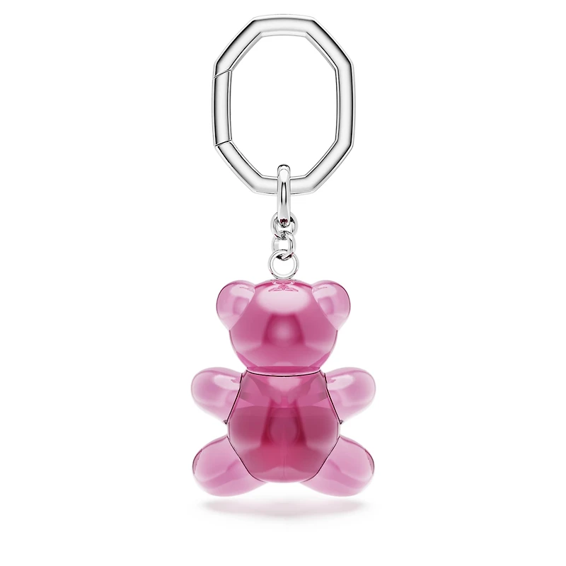Teddy key ring, Bear, Pink, Rhodium plated by SWAROVSKI