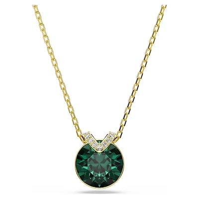 Bella V pendant, Round cut, Green, 18K gold finish
