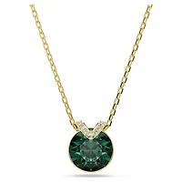 Bella V pendant, Round cut, Green, 18K gold finish
