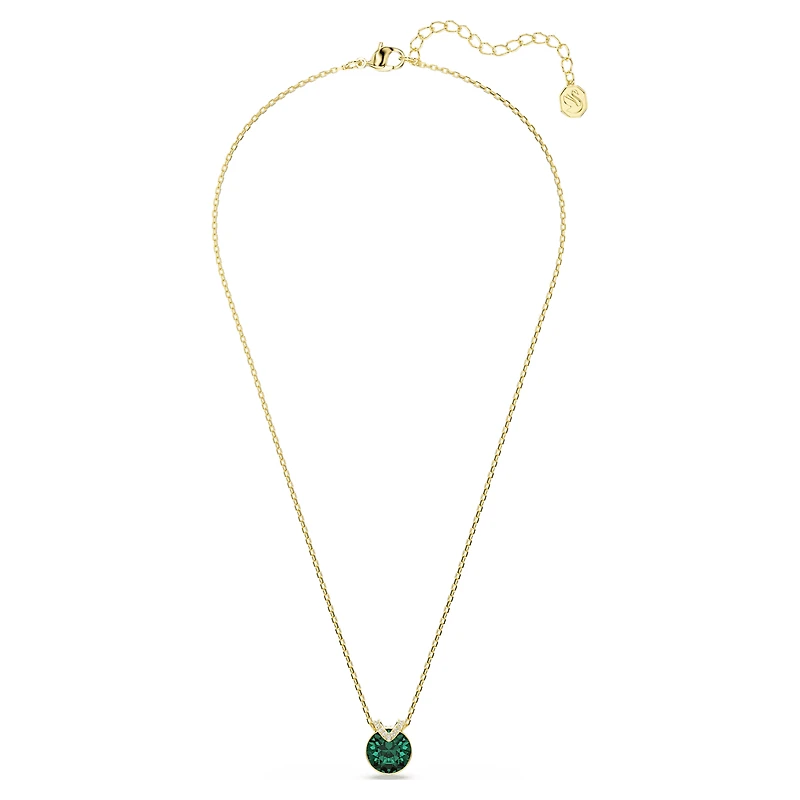 Bella V pendant, Round cut, Green, 18K gold finish