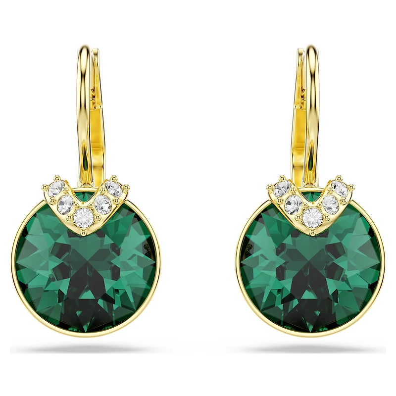 Bella V drop earrings, Round cut, Green, 18K gold finish