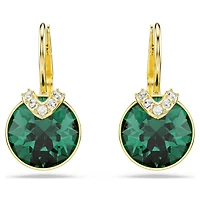 Bella V drop earrings, Round cut, Green, 18K gold finish
