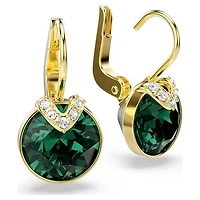 Bella V drop earrings, Round cut, Green, 18K gold finish