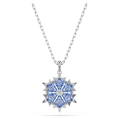 Magic pendant, Snowflake, Blue, Rhodium plated