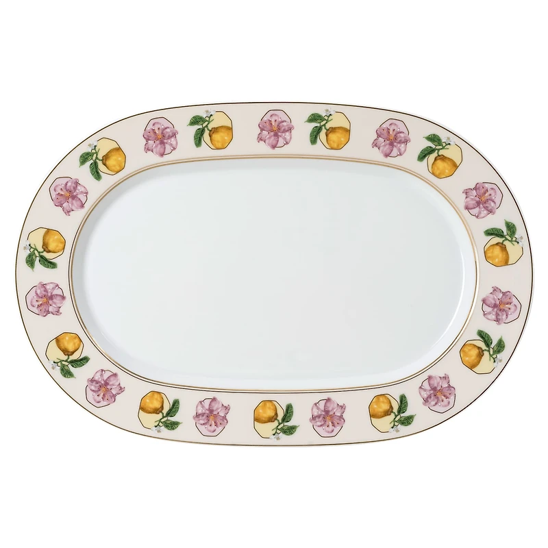 Idyllia platter, Porcelain, Crystal print motif, Lily citron, Small, Multicolored by SWAROVSKI
