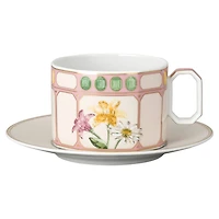 Idyllia combi cup with saucer, Porcelain, Crystal print motif, Bouquet, Multicolored by SWAROVSKI
