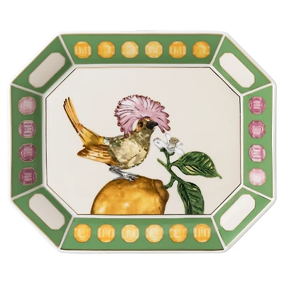 Idyllia tray, Porcelain, Crystal print motif, Flycatcher, Large, Multicolored