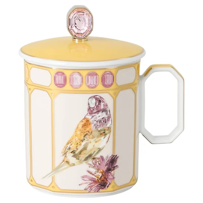 Idyllia mug, Porcelain, Crystal print motif, Finch, Yellow