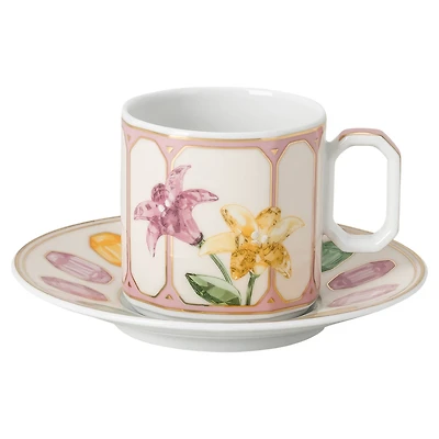 Idyllia espresso cup with saucer, Porcelain, Crystal print motif, citron, Multicoloured