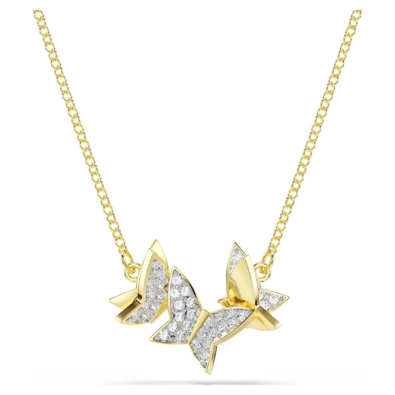 Idyllia Lilia necklace, Butterfly, White, 18K gold finish
