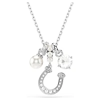 Symbolica pendant, Crystal pearl, Round cut, Pavé, Horseshoe, White