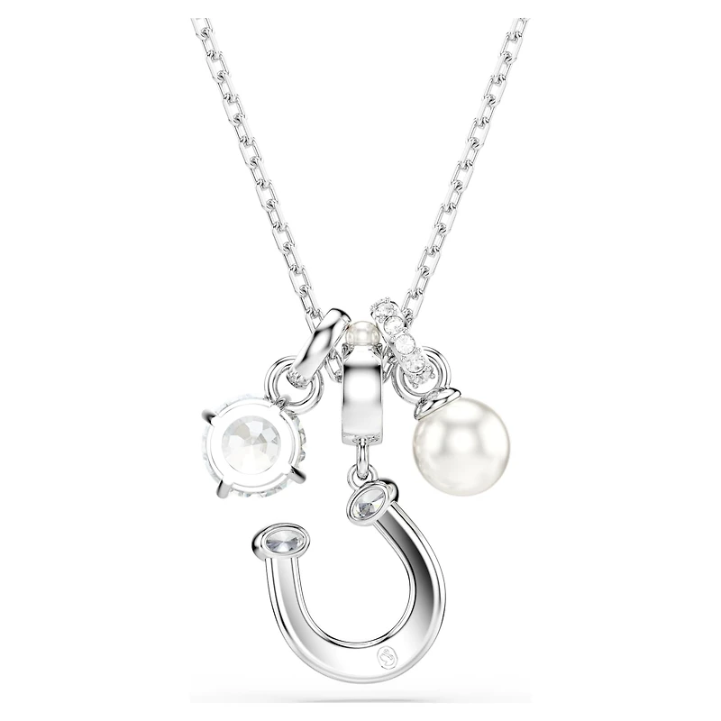 Symbolica pendant, Crystal pearl, Round cut, Pavé, Horse shoe, White