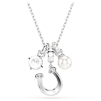 Symbolica pendant, Crystal pearl, Round cut, Pavé, Horse shoe, White