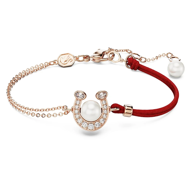 Symbolica bracelet, Crystal pearl, Pavé, Horseshoe, White, Rose gold-tone plated by SWAROVSKI