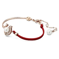 Symbolica bracelet, Crystal pearl, Pavé, Horseshoe, White, 18K rose gold finish