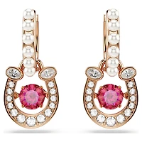 Symbolica drop earrings, Crystal pearl, Round cut, Pavé, Horseshoe, Red, Rose gold-tone plated by SWAROVSKI