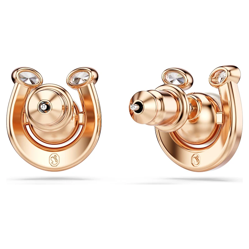 Symbolica stud earrings, Crystal pearl, Pavé, Horseshoe, White, 18K rose gold finish