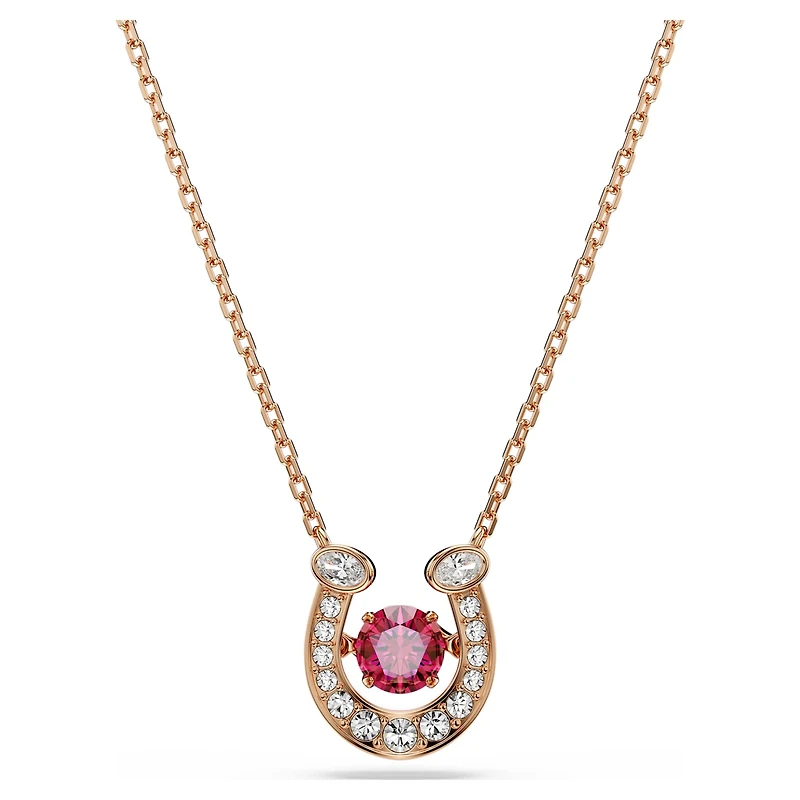 Symbolica pendant, Round cut, Pavé, Horse shoe, Red, 18K rose gold finish