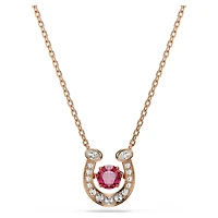 Symbolica pendant, Round cut, Pavé, Horse shoe, Red, 18K rose gold finish