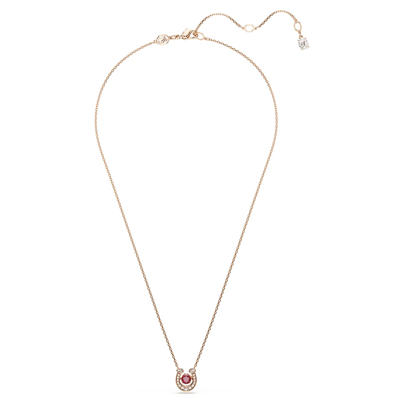 Symbolica pendant, Round cut, Pavé, Horse shoe, Red, 18K rose gold finish