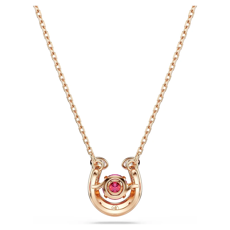 Symbolica pendant, Round cut, Pavé, Horseshoe, Red, 18K rose gold finish