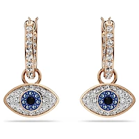 Symbolica drop earrings, Evil eye, Small, Blue, 18K rose gold finish