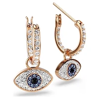 Symbolica drop earrings, Evil eye, Small, Blue, 18K rose gold finish