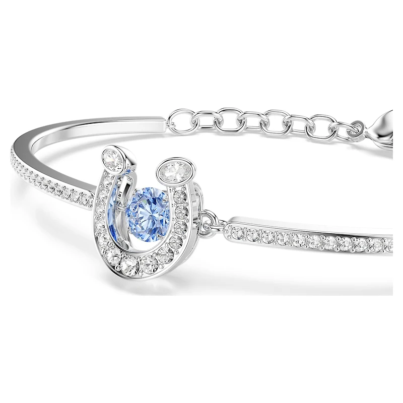 Symbolica bangle, Round cut, Pavé, Horseshoe, Blue, Rhodium plated by SWAROVSKI