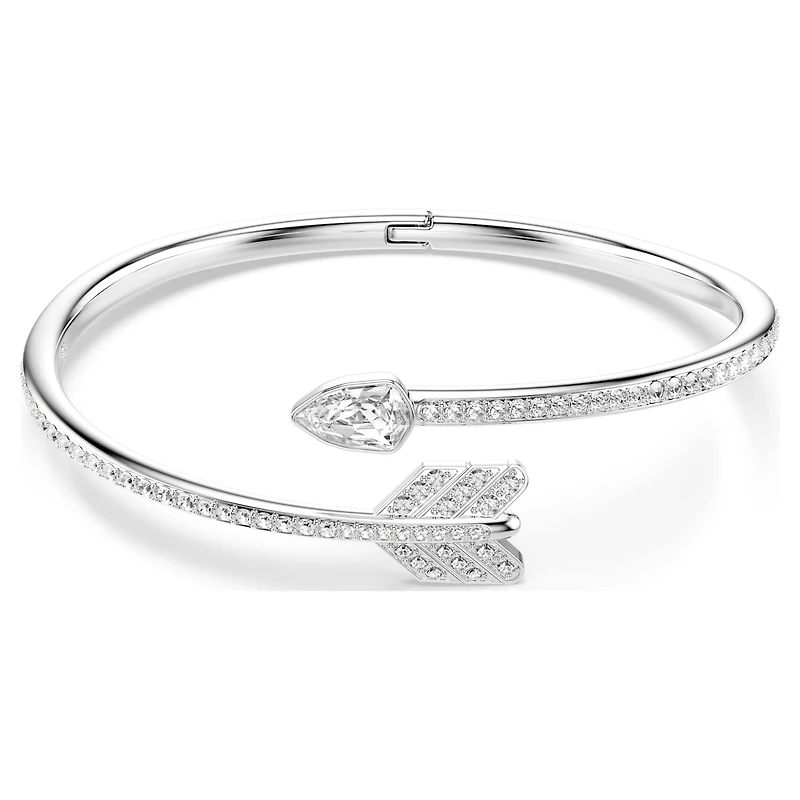Idyllia bangle, Mixed cuts, Arrow, White, Rhodium plated by SWAROVSKI