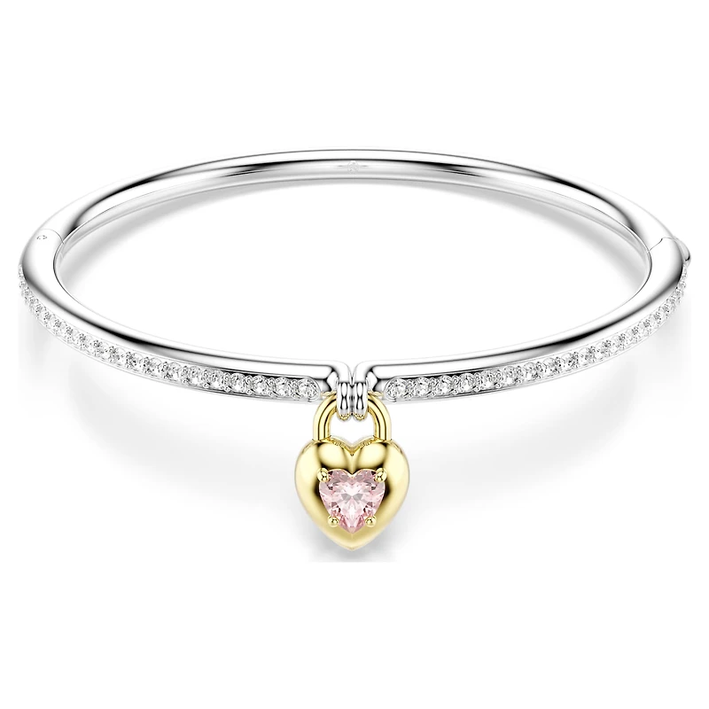 Idyllia bangle, Mixed cuts, Heart, Pink, metal finish by SWAROVSKI