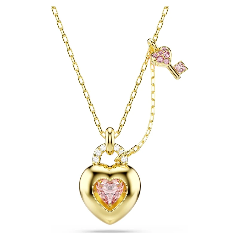 Idyllia pendant, Mixed cuts, Heart, Key, Pink, 18K gold finish