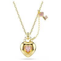 Idyllia pendant, Mixed cuts, Heart, Key, Pink, 18K gold finish