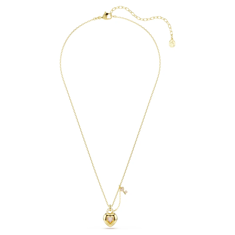 Idyllia pendant, Mixed cuts, Heart, key, Pink, 18K gold finish