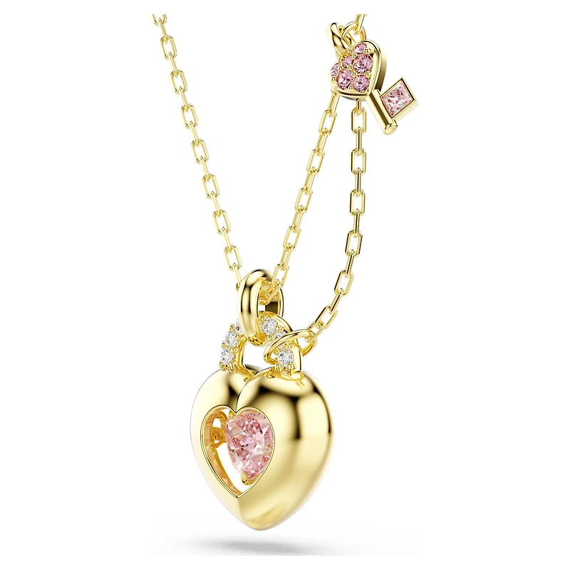 Idyllia pendant, Mixed cuts, Heart, key, Pink, 18K gold finish