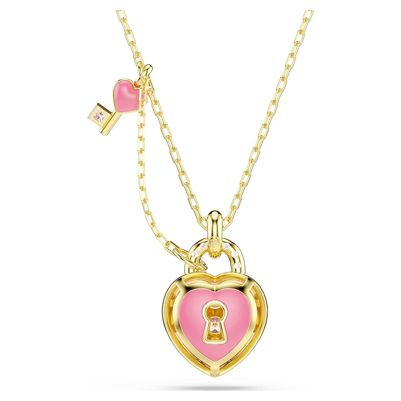 Idyllia pendant, Mixed cuts, Heart, key, Pink, 18K gold finish
