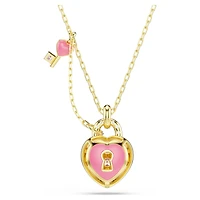 Idyllia pendant, Mixed cuts, Heart, key, Pink, 18K gold finish