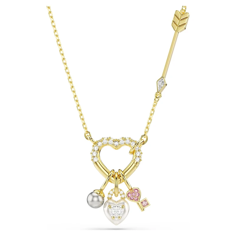 Idyllia pendant, Mixed cuts, Heart, key, Pink, Gold-tone plated by SWAROVSKI