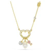 Idyllia pendant, Mixed cuts, Heart, key, Pink, Gold-tone plated by SWAROVSKI