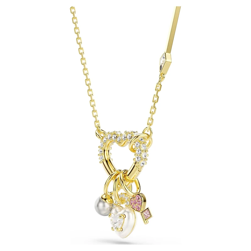Idyllia pendant, Mixed cuts, Heart, Key, Pink, 18K gold finish