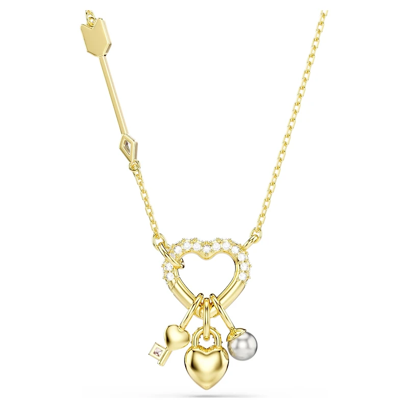 Idyllia pendant, Mixed cuts, Heart, key, Pink, 18K gold finish