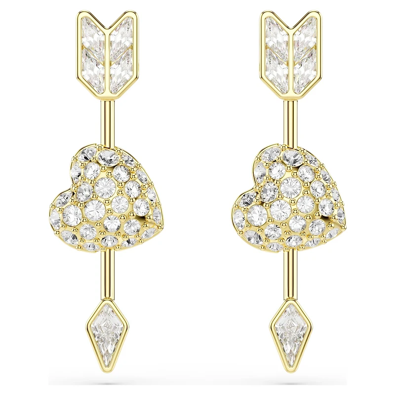 Idyllia drop earrings, Mixed cuts, Heart with arrow, White