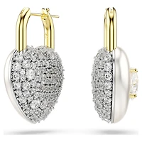 Idyllia drop earrings, Mixed cuts, Heart, White, 18K gold finish
